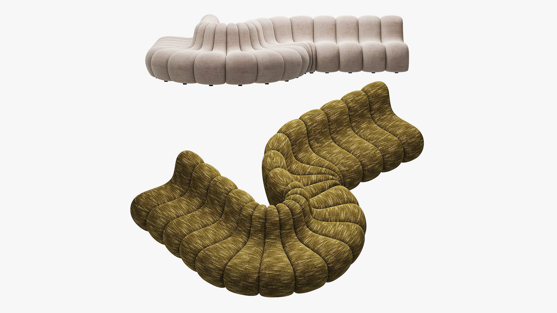 Jagger Lounge Modular Sofa Beige and Olive 3D model_1