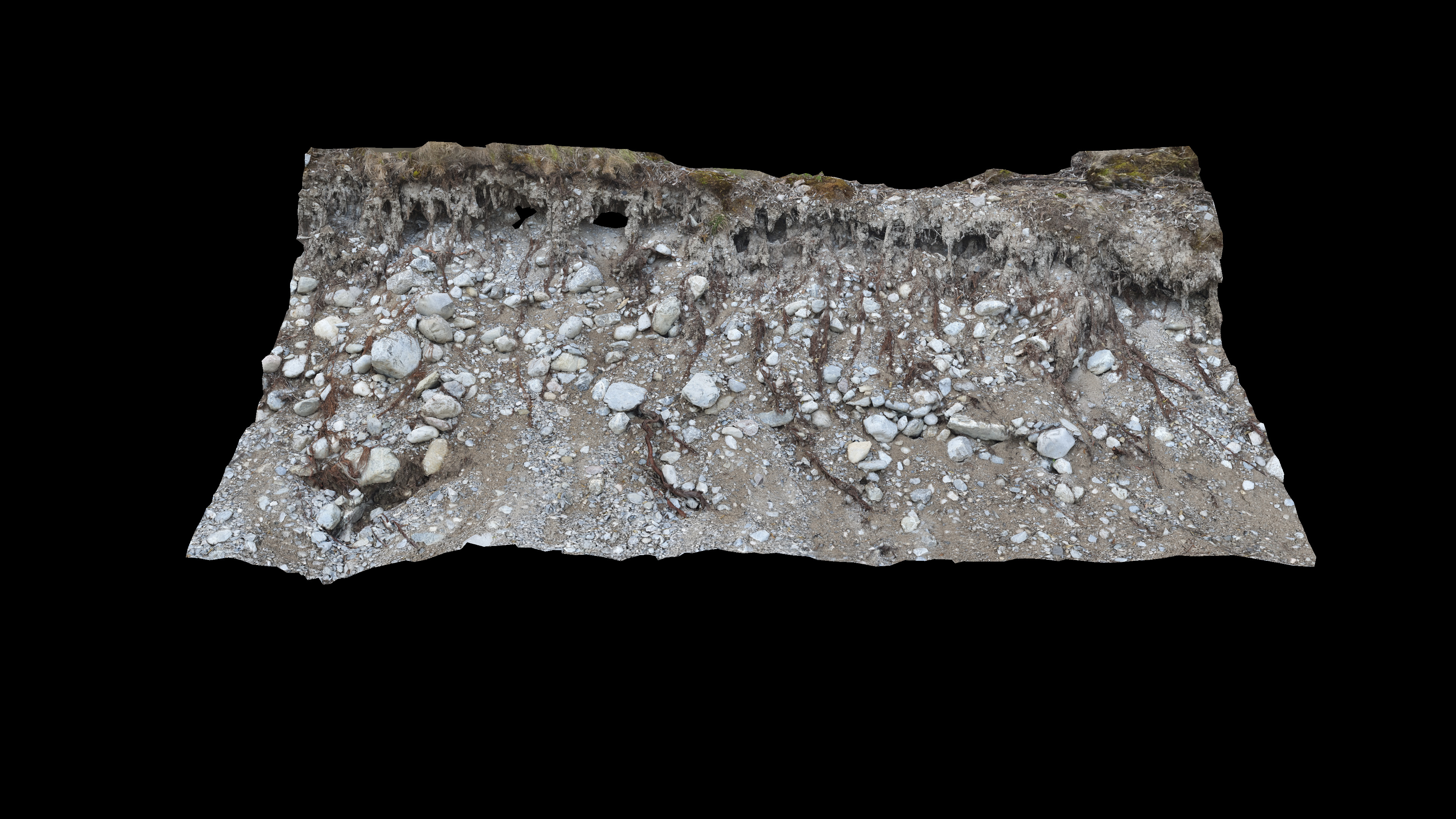 Alpine river gravel embankment with roots Low-poly 3D model_4