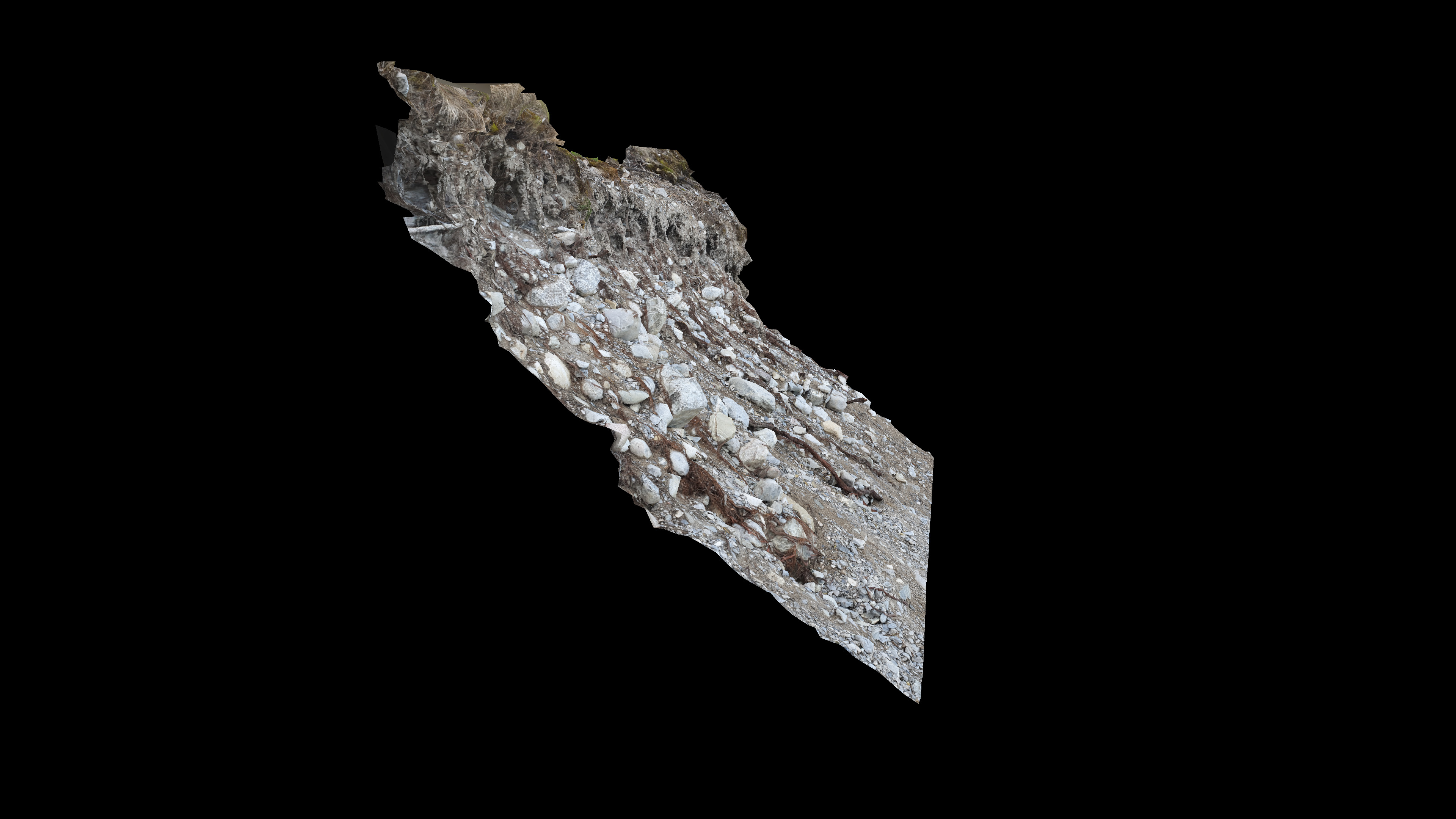 Alpine river gravel embankment with roots Low-poly 3D model_8