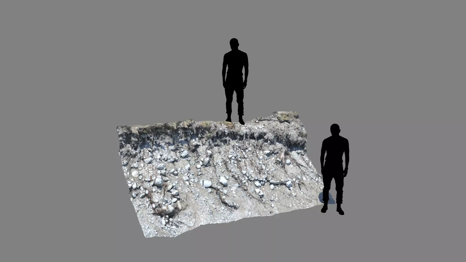 Alpine river gravel embankment with roots Low-poly 3D model_0