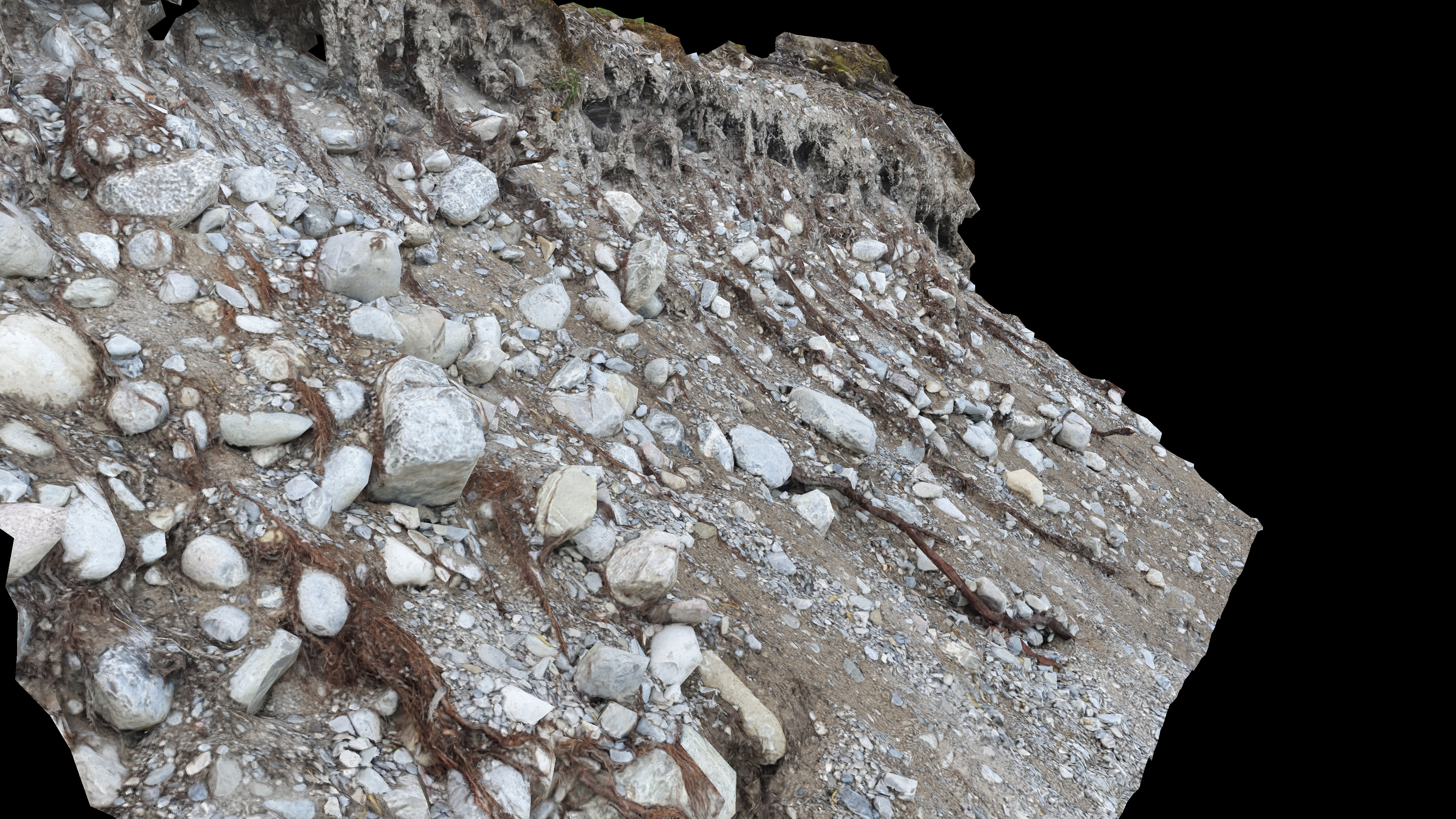 Alpine river gravel embankment with roots Low-poly 3D model_10