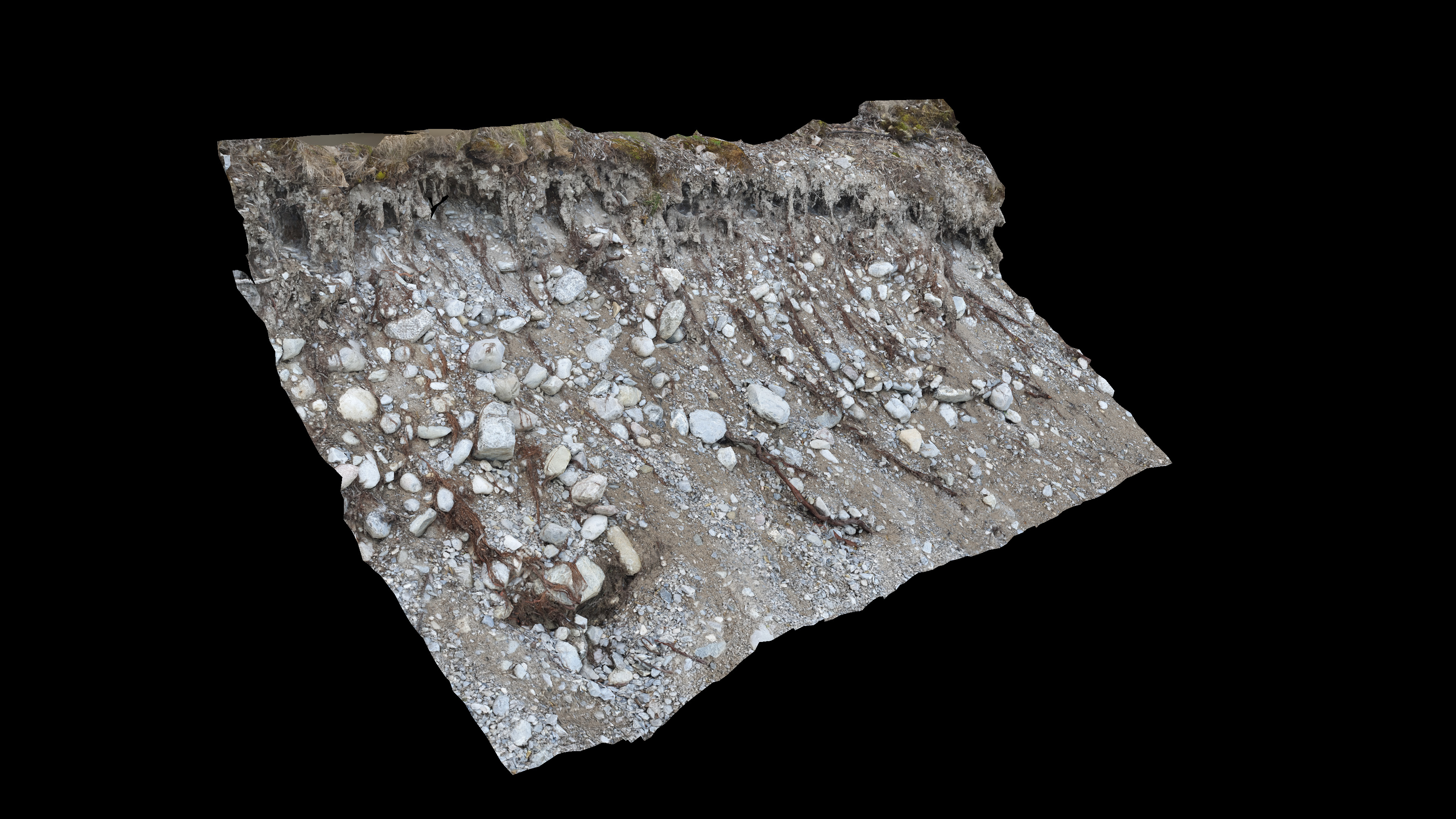 Alpine river gravel embankment with roots Low-poly 3D model_3