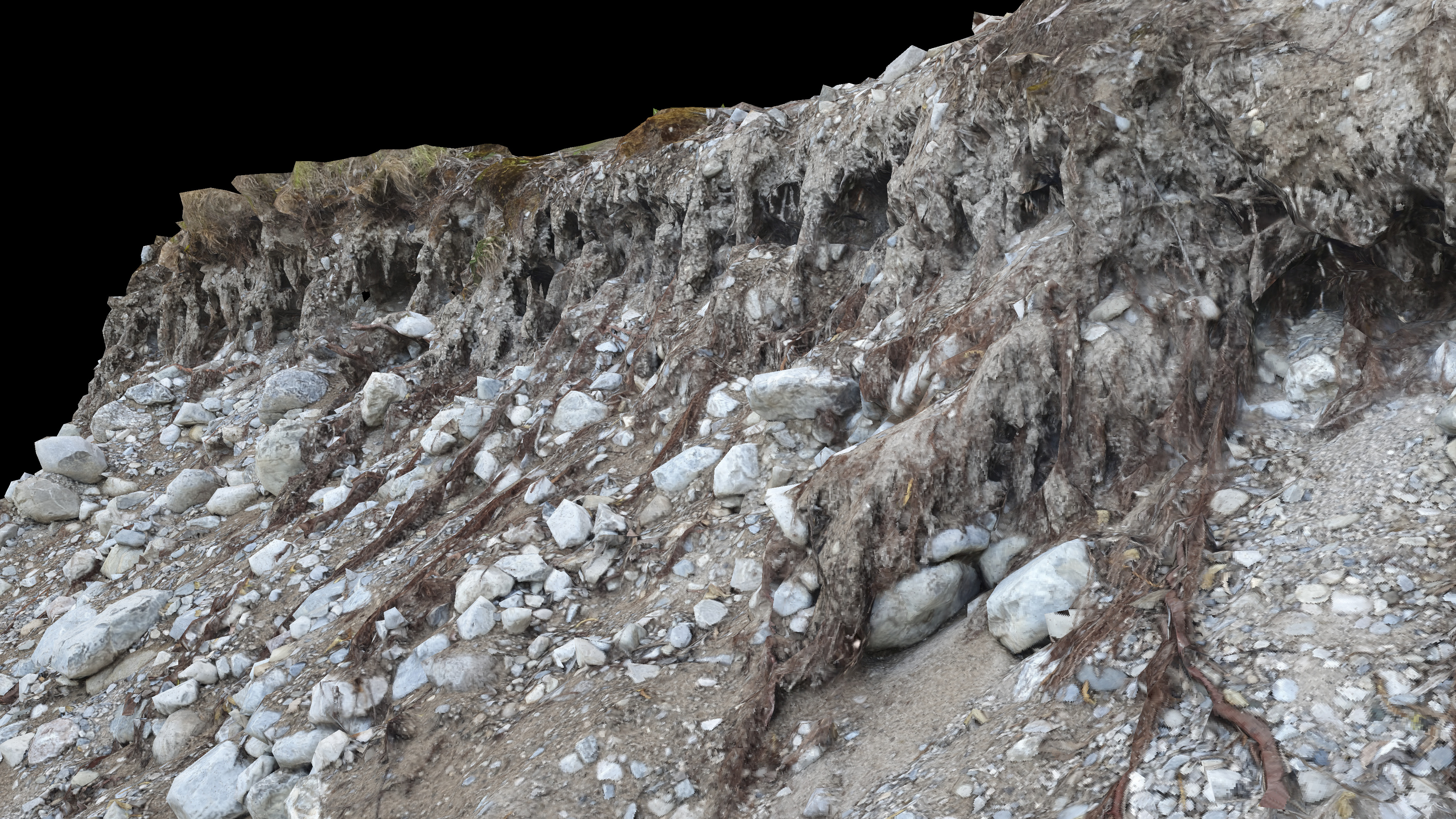 Alpine river gravel embankment with roots Low-poly 3D model_11
