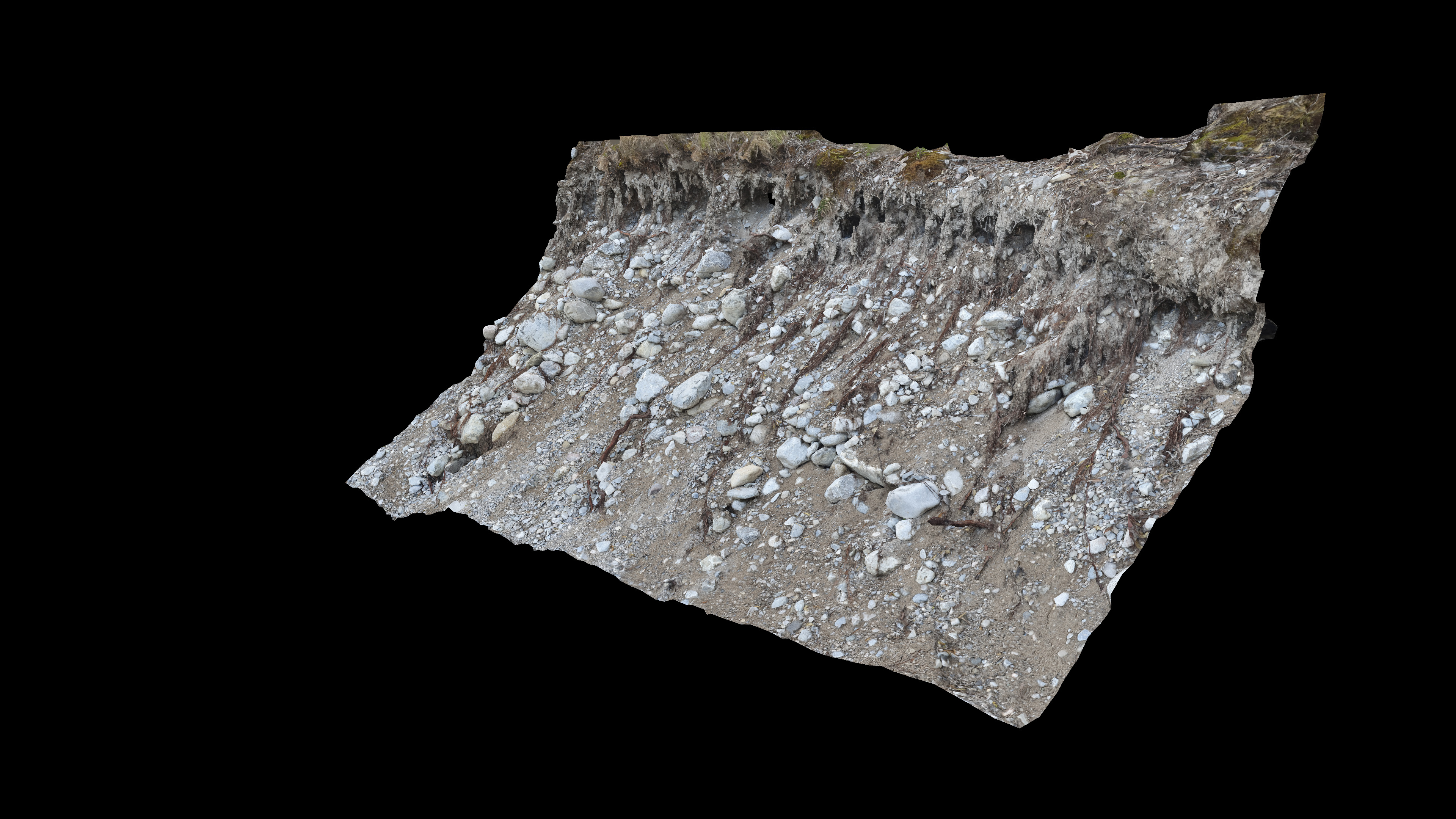 Alpine river gravel embankment with roots Low-poly 3D model_5