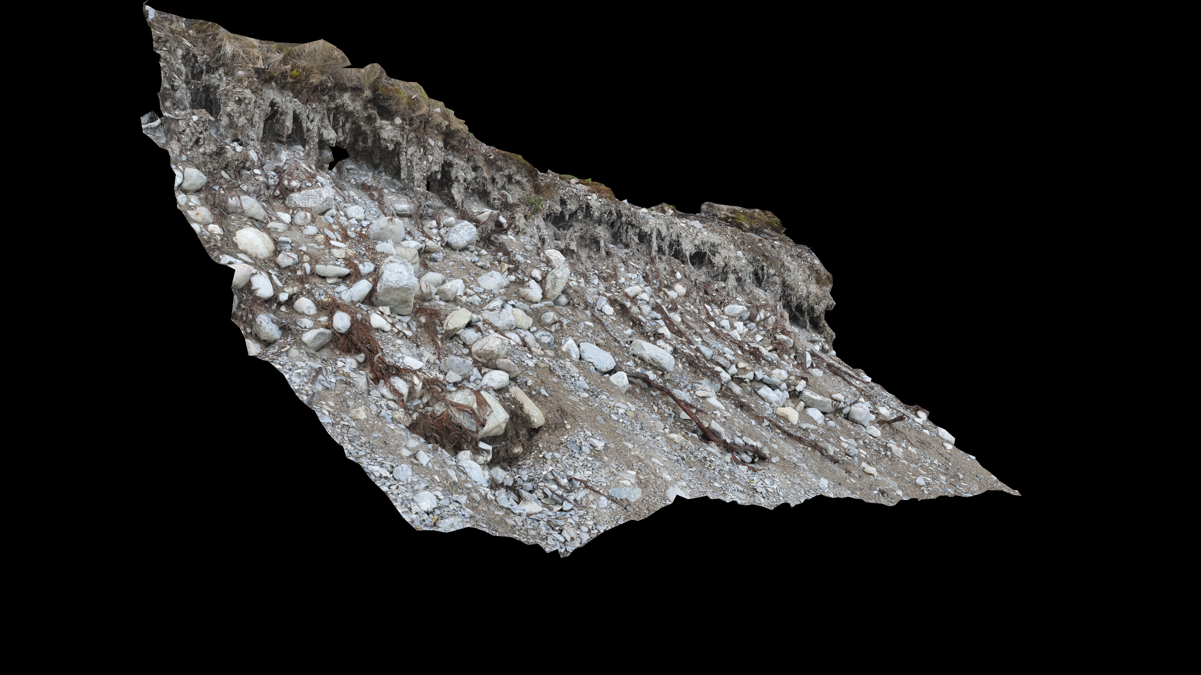 Alpine river gravel embankment with roots Low-poly 3D model_9