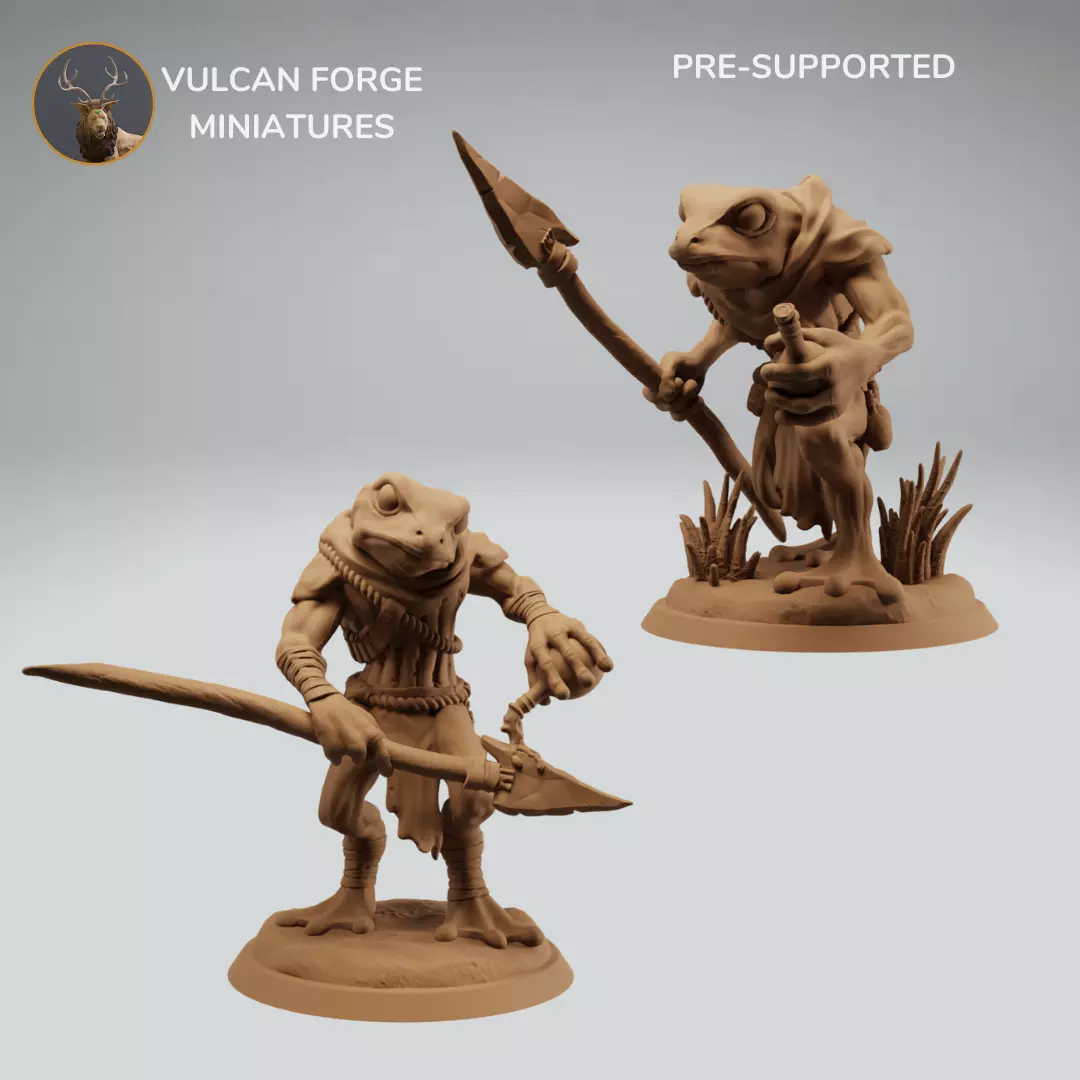 Bullywug frogfolk trackers with spears Bundle 3D print model_0