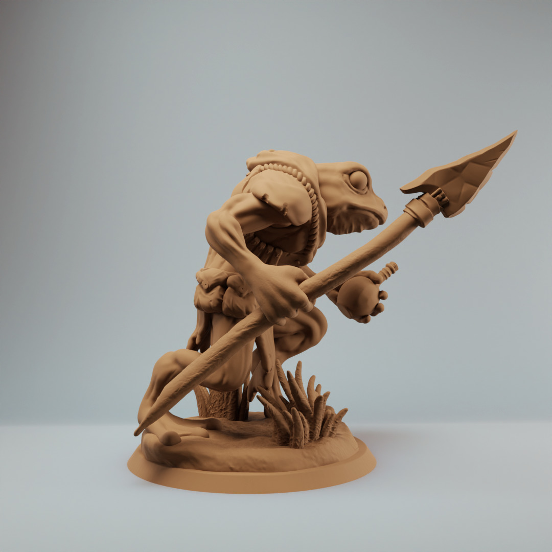 Bullywug frogfolk trackers with spears Bundle 3D print model_6