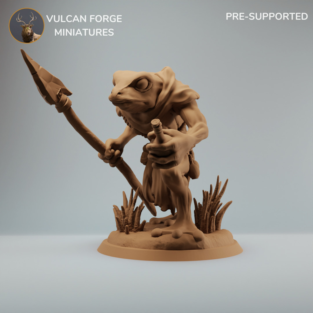 Bullywug frogfolk trackers with spears Bundle 3D print model_1