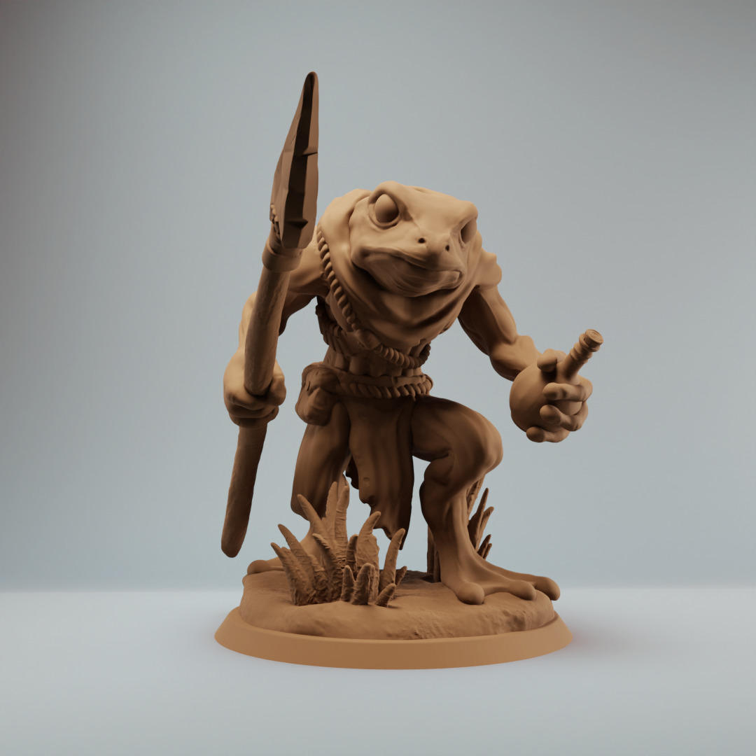 Bullywug frogfolk trackers with spears Bundle 3D print model_5