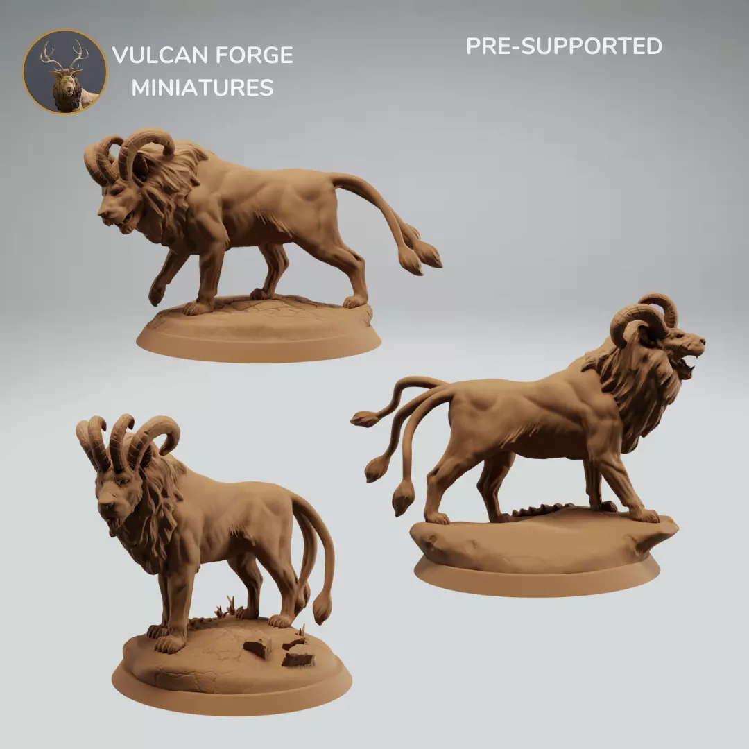 Ashplains Lions Bundle fantasy lion Supported 3D print model_0