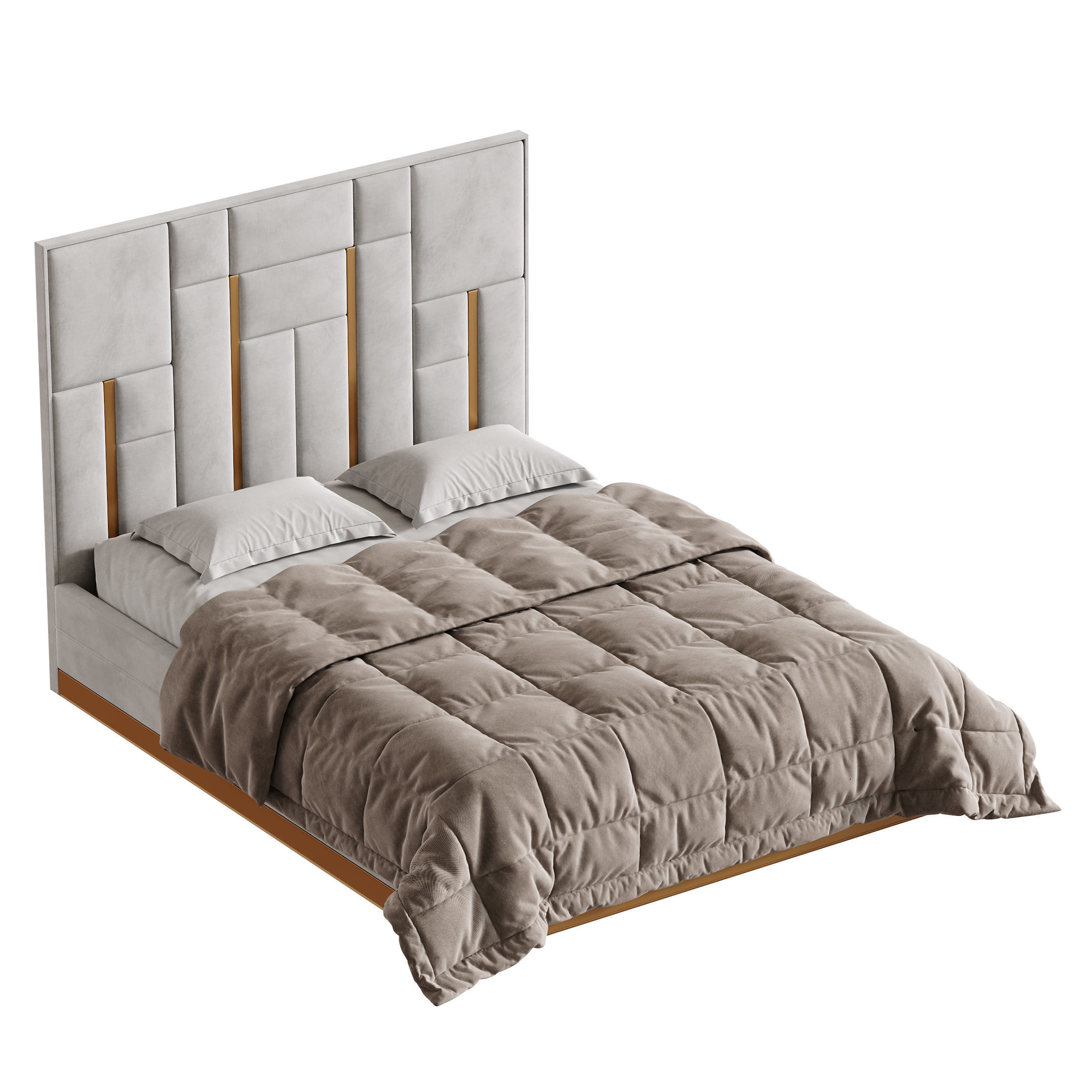 White And Gold BED 3D model_4