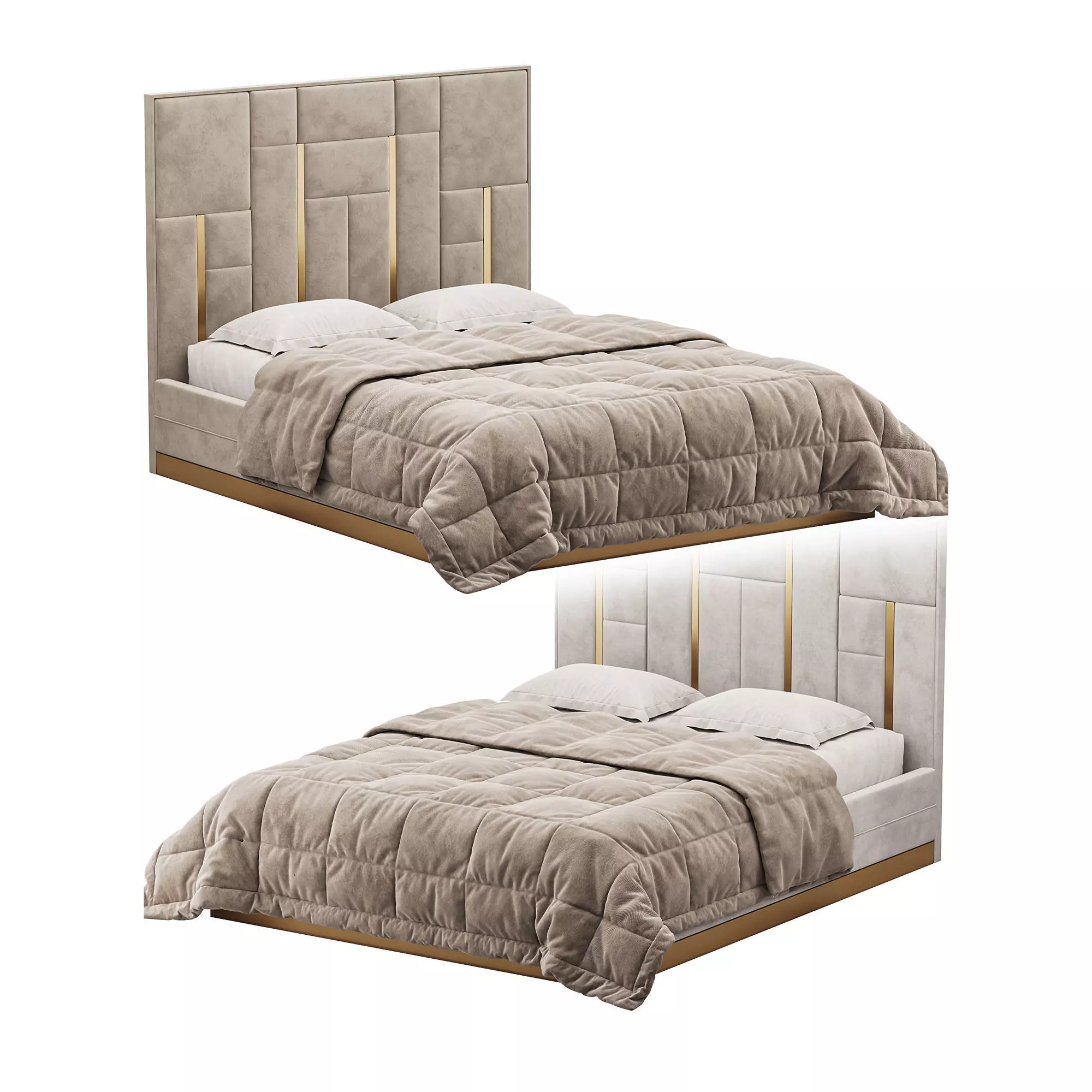 White And Gold BED 3D model_0