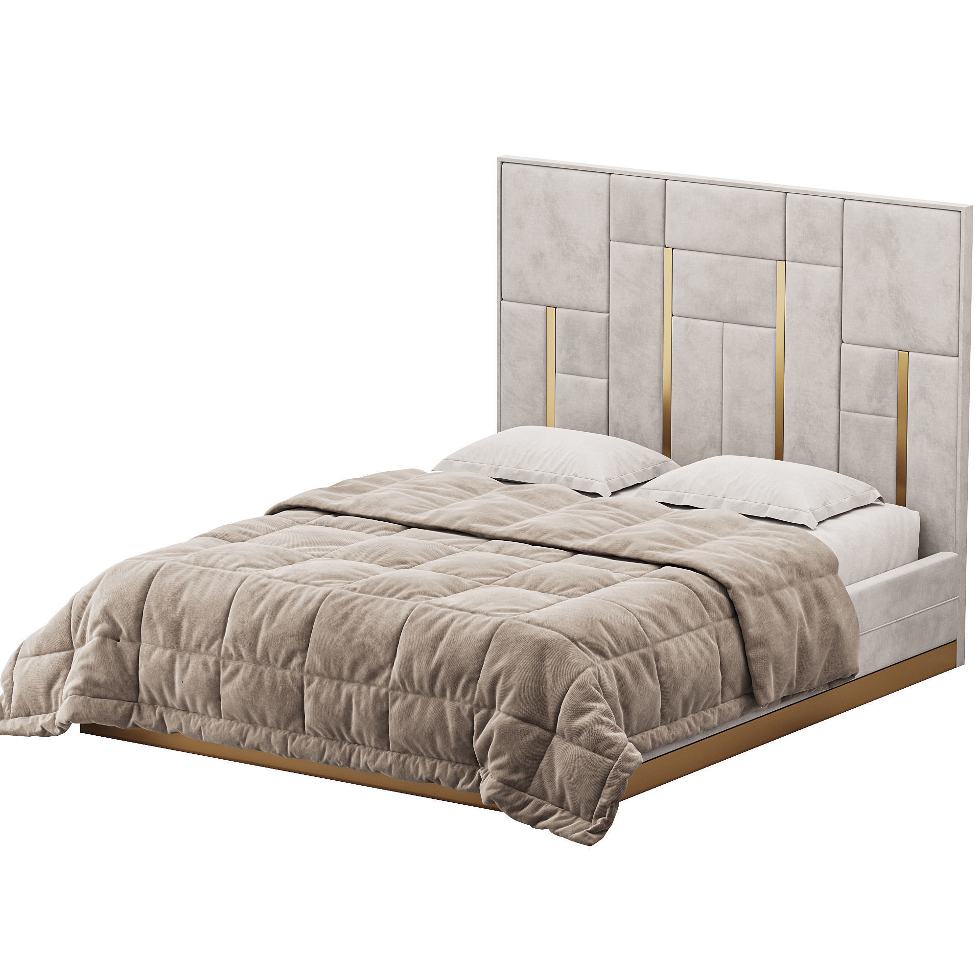 White And Gold BED 3D model_11