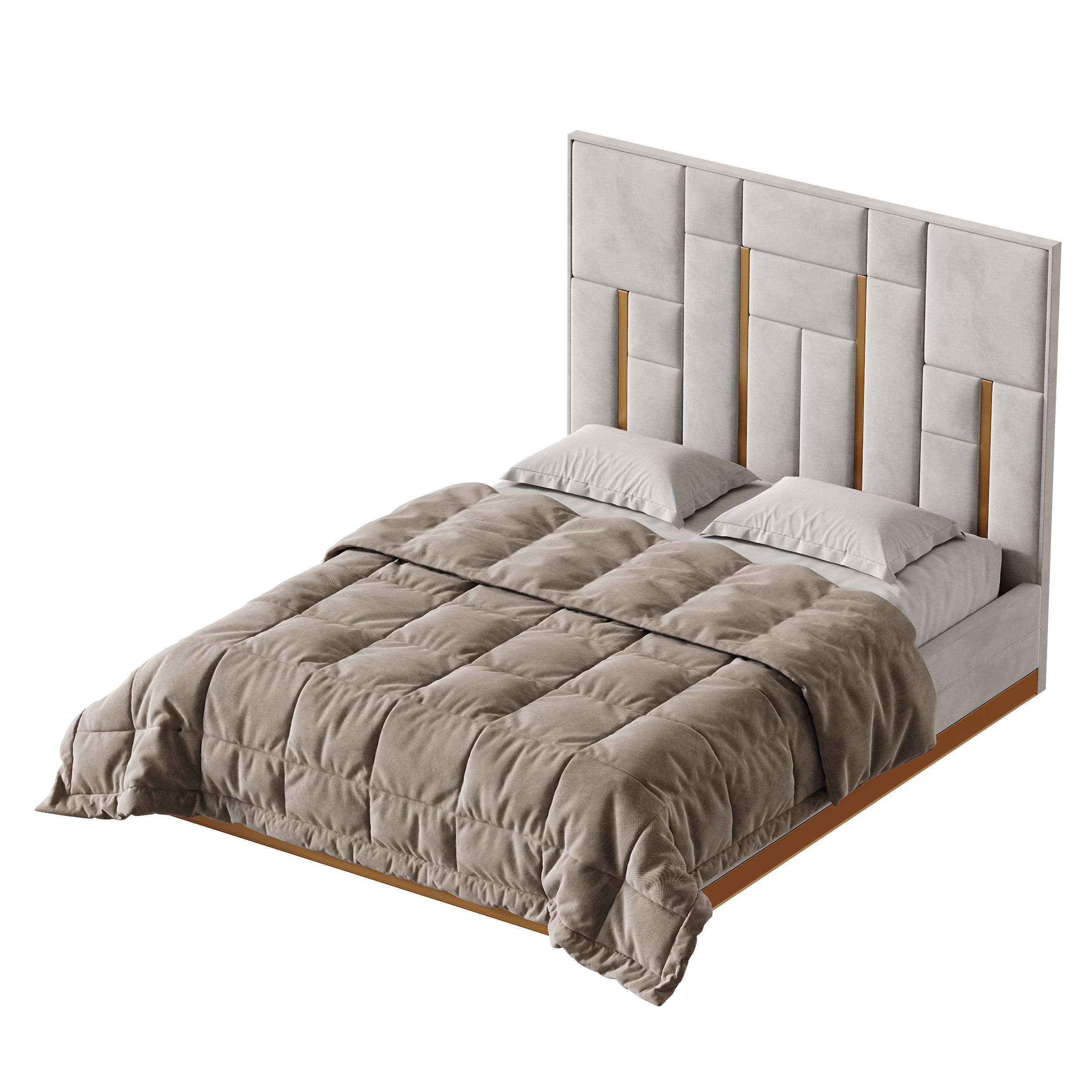 White And Gold BED 3D model_5