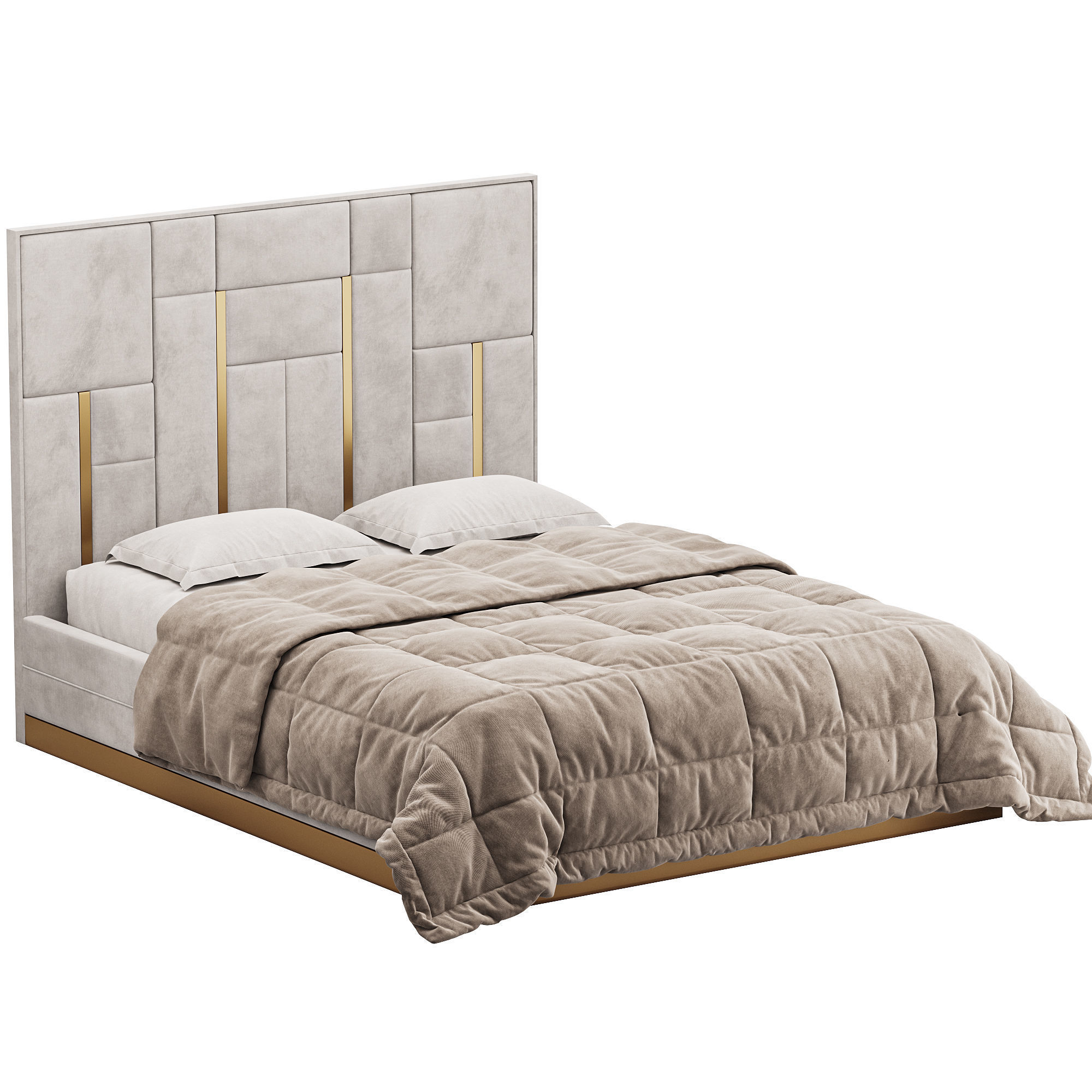 White And Gold BED 3D model_2