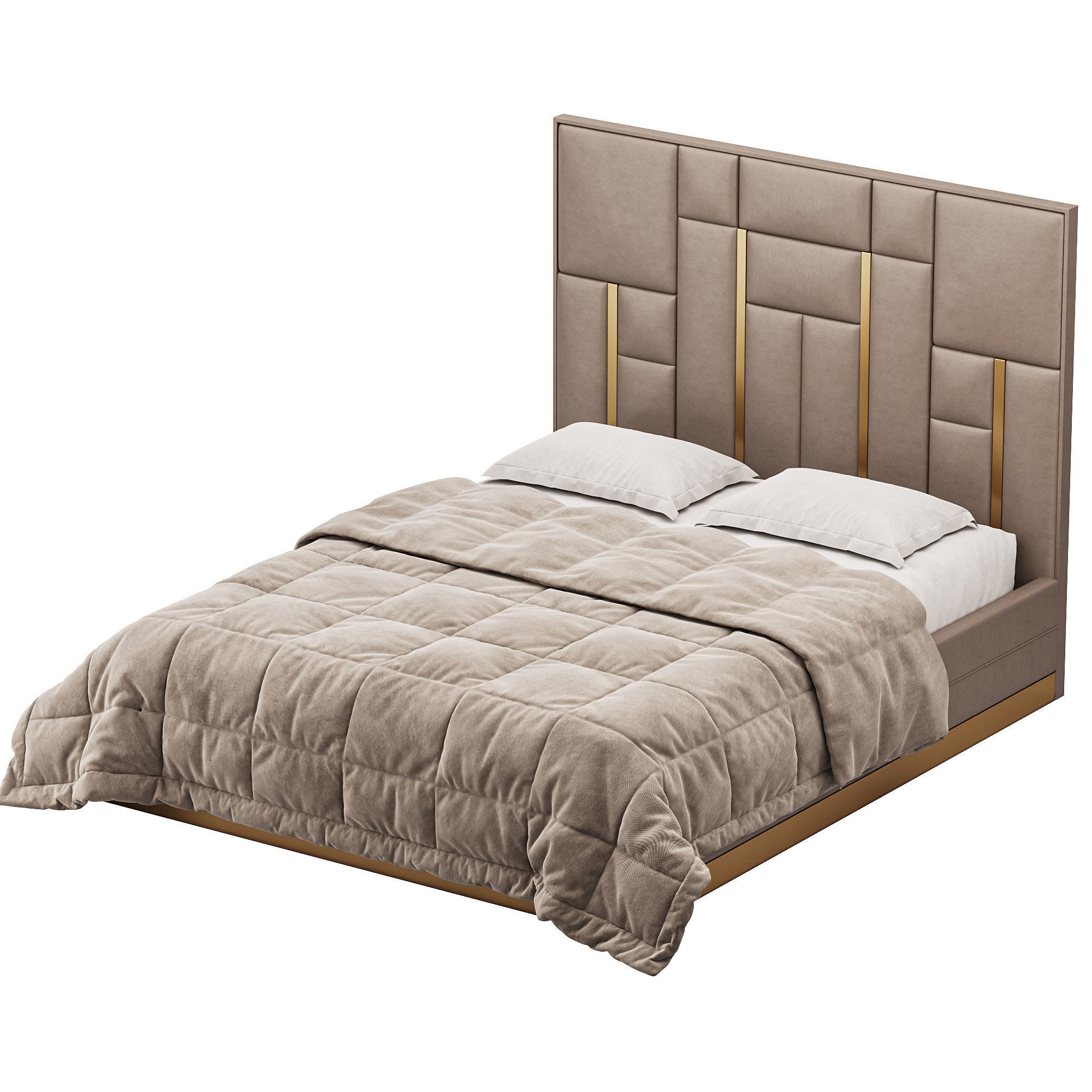 White And Gold BED 3D model_10