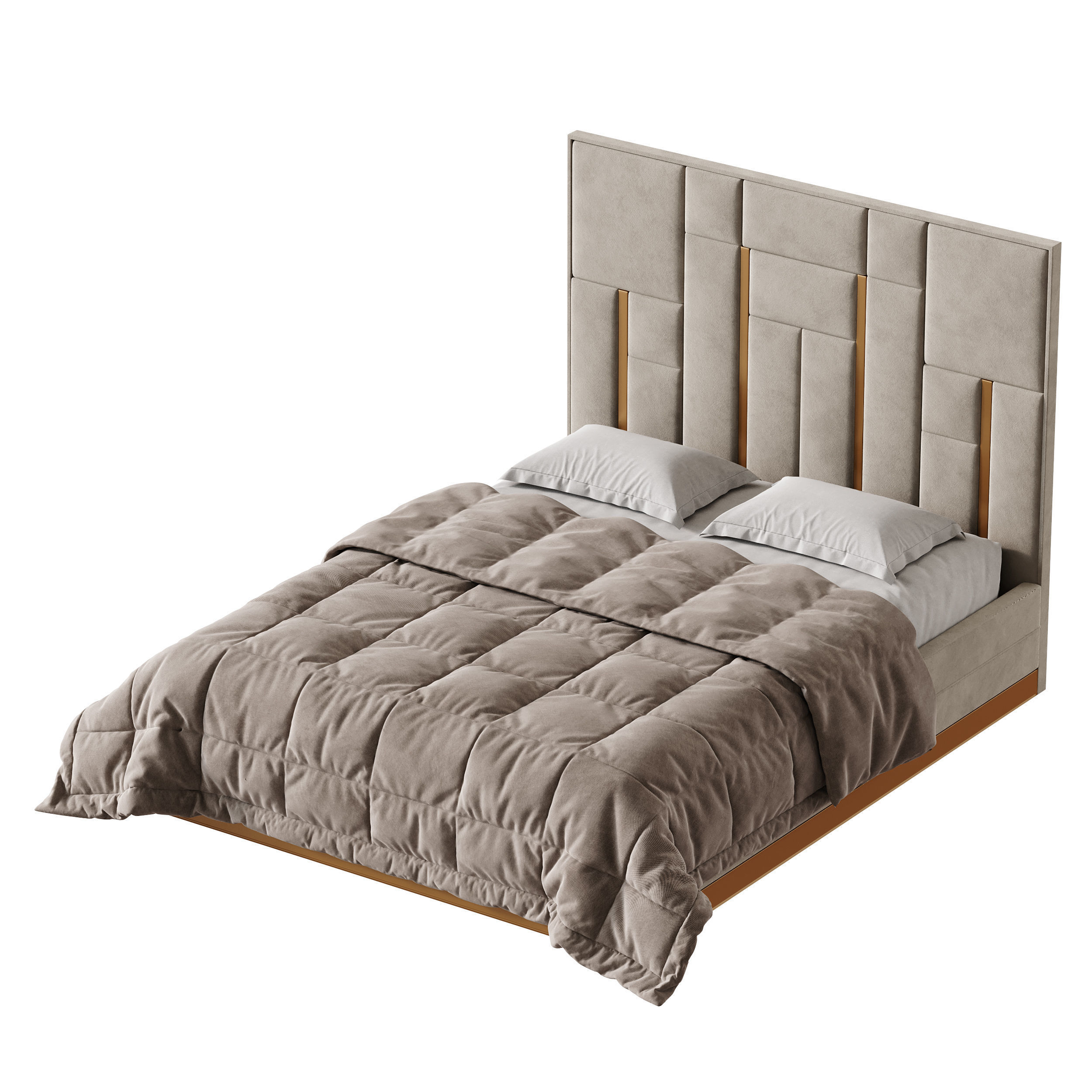 White And Gold BED 3D model_8