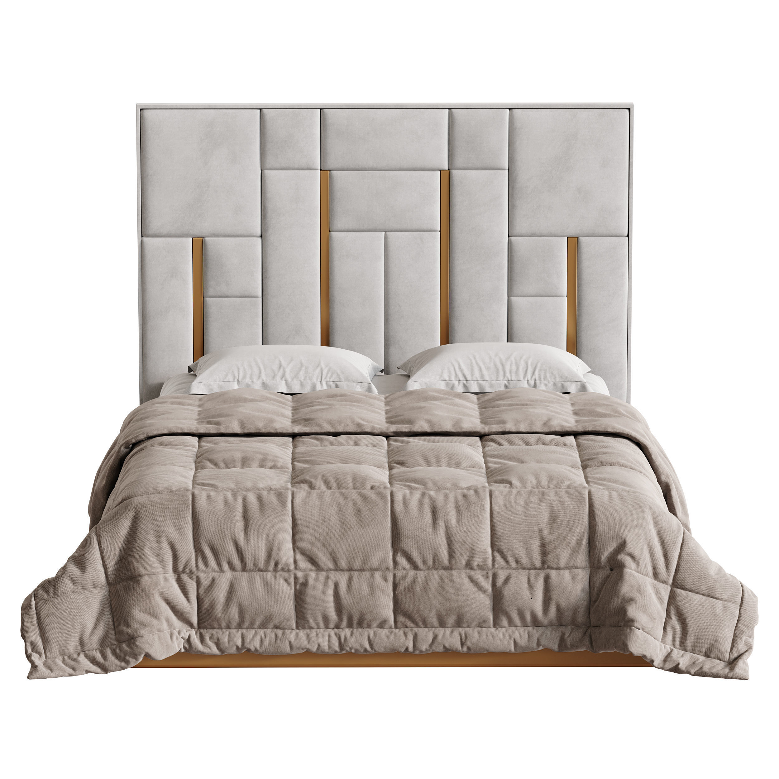 White And Gold BED 3D model_6