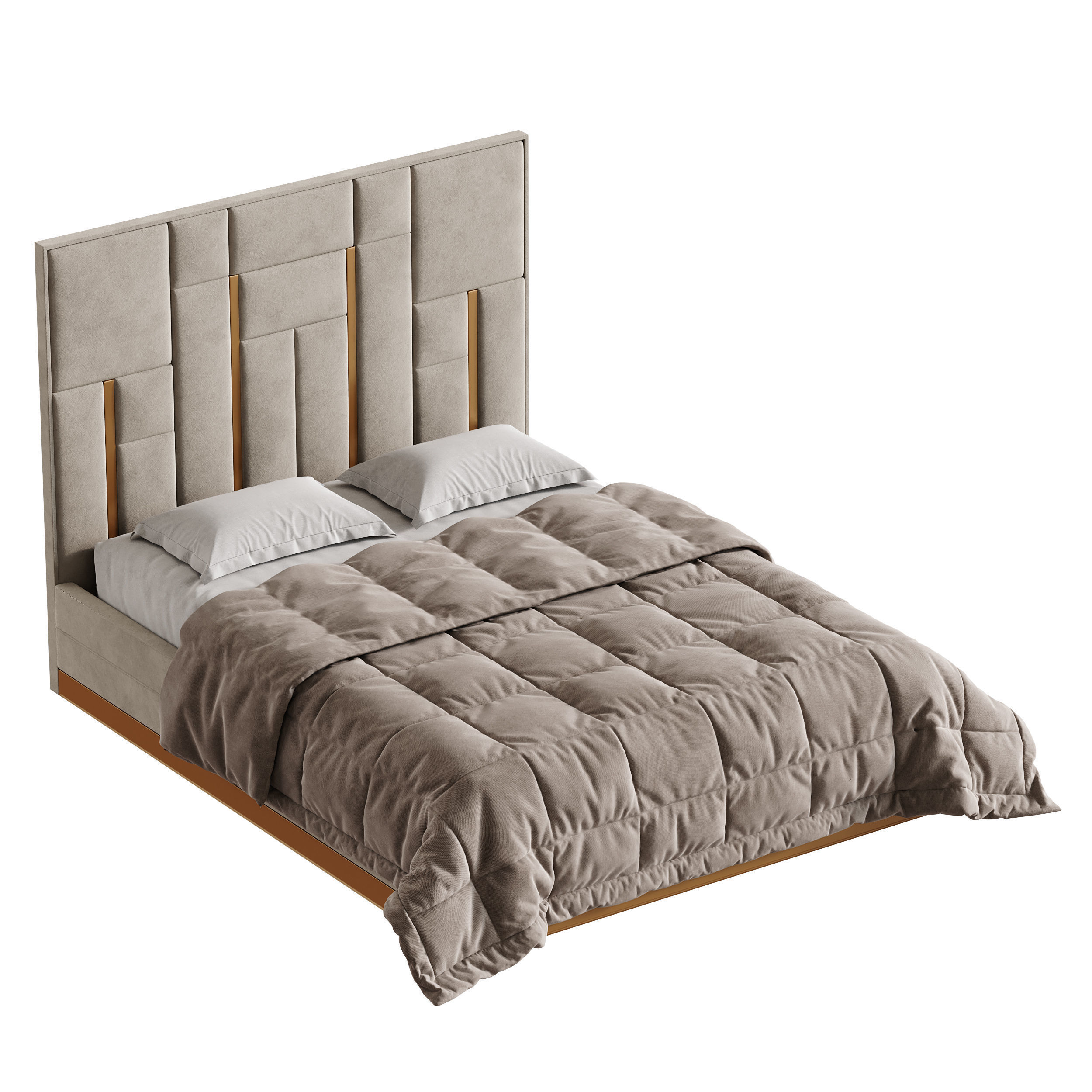 White And Gold BED 3D model_7