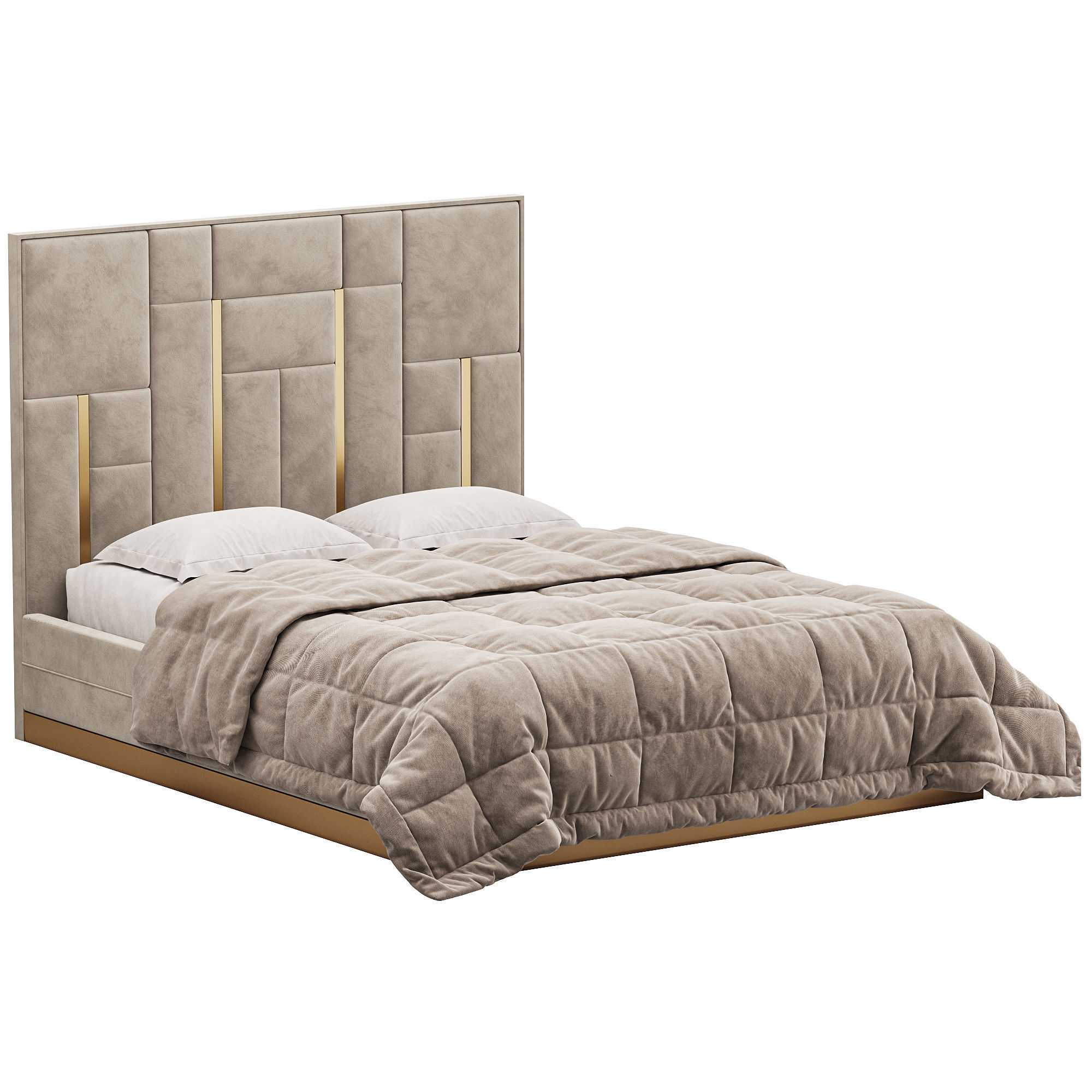 White And Gold BED 3D model_12