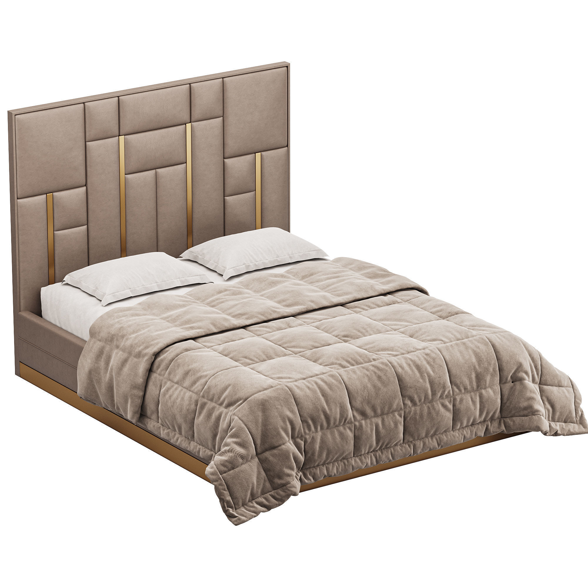 White And Gold BED 3D model_3