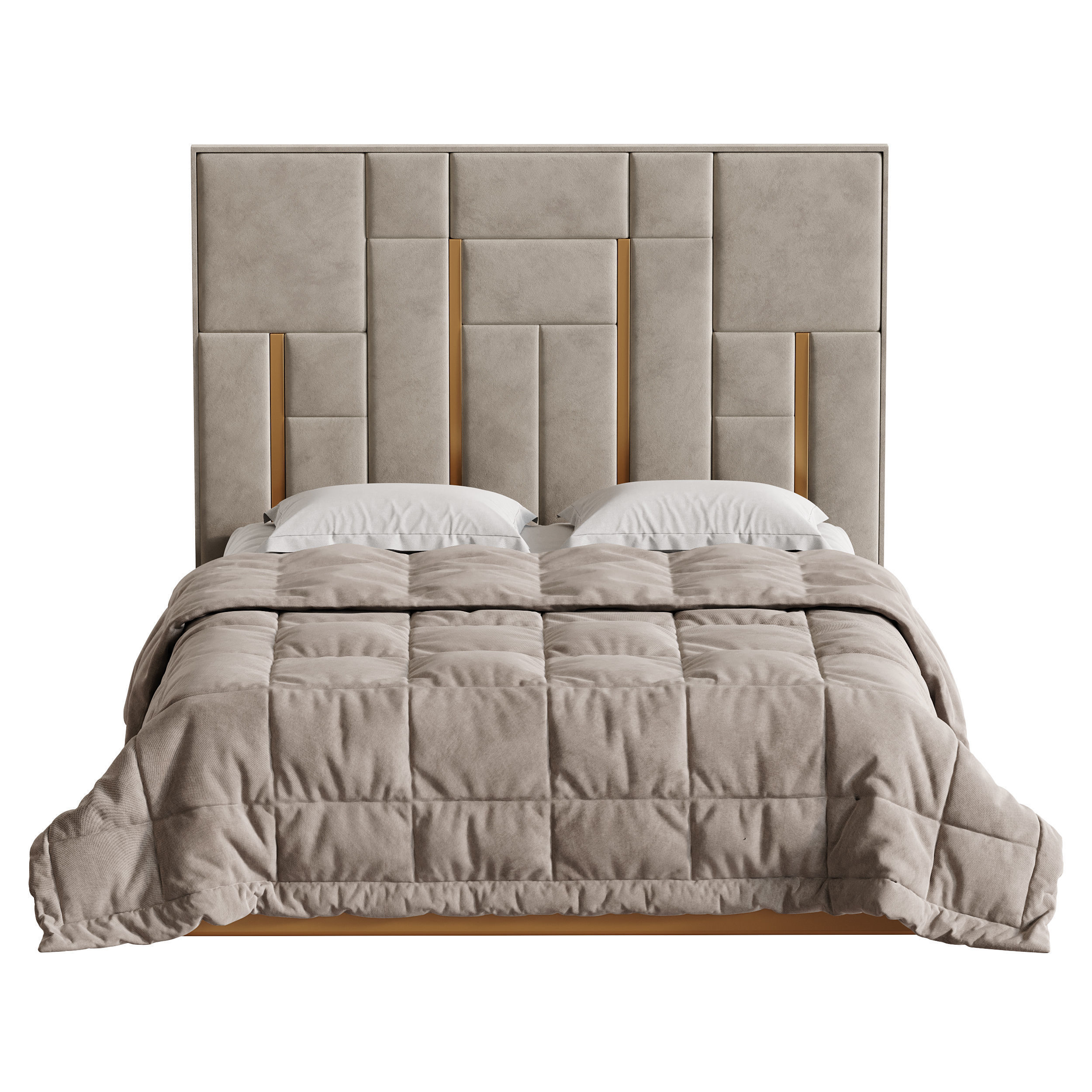 White And Gold BED 3D model_9