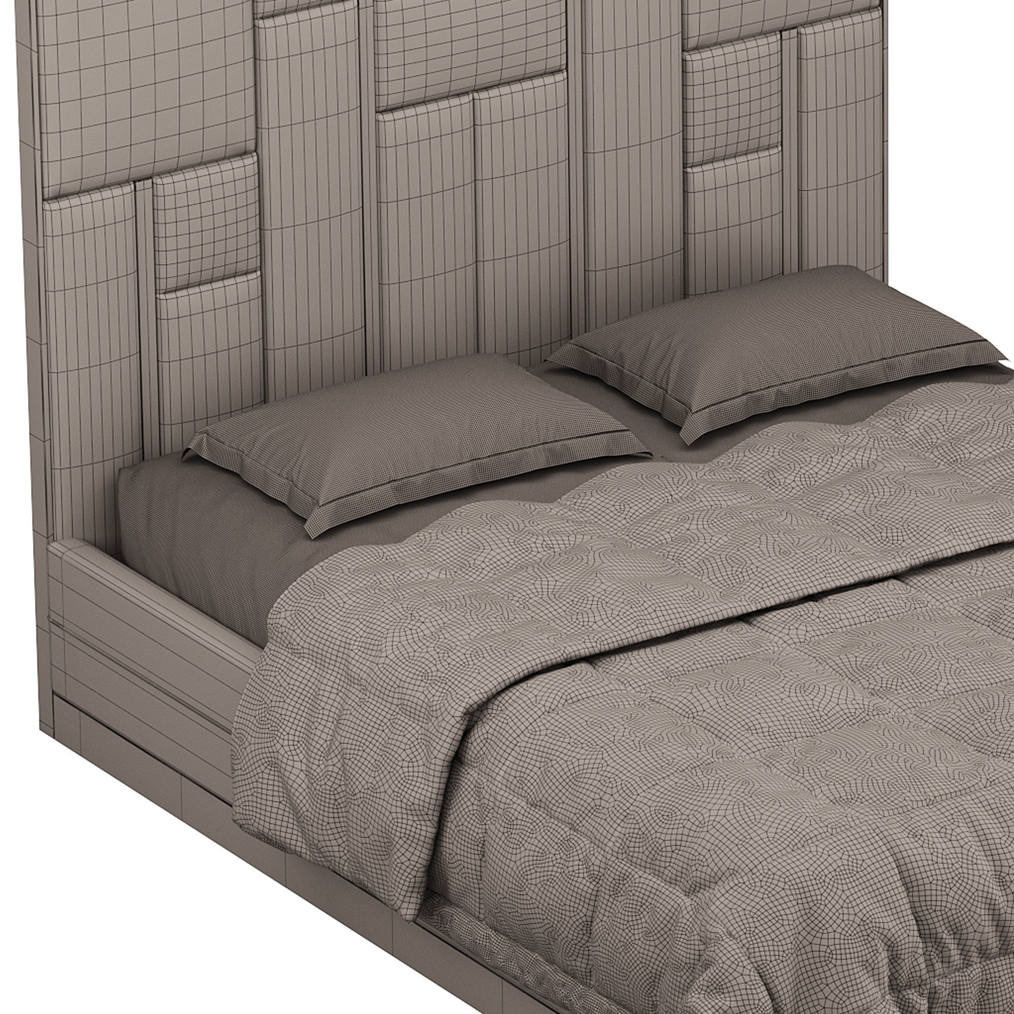 White And Gold BED 3D model_14