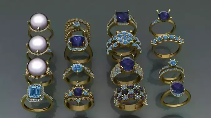 16 just mesh jewelry rings 3D print model