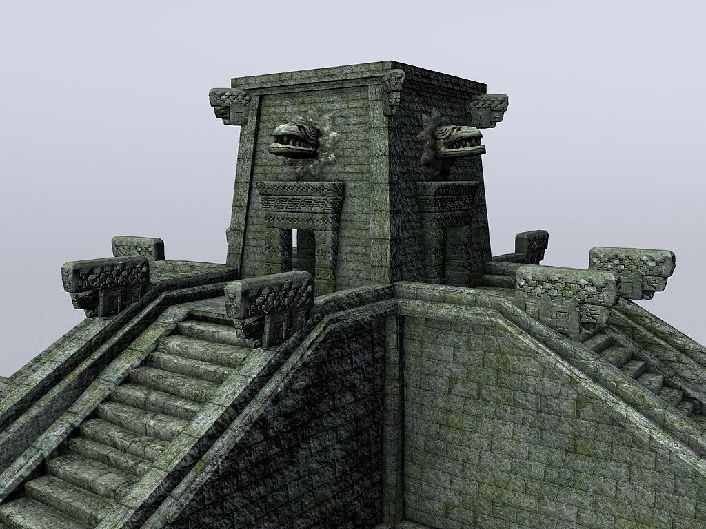 Aztec temple with stairs Low-poly 3D model_1