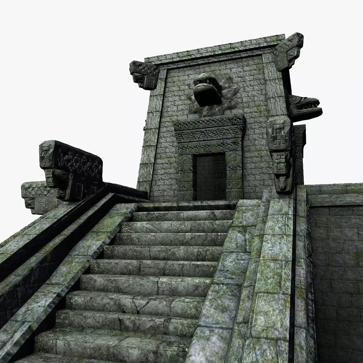 Aztec temple with stairs Low-poly 3D model_0