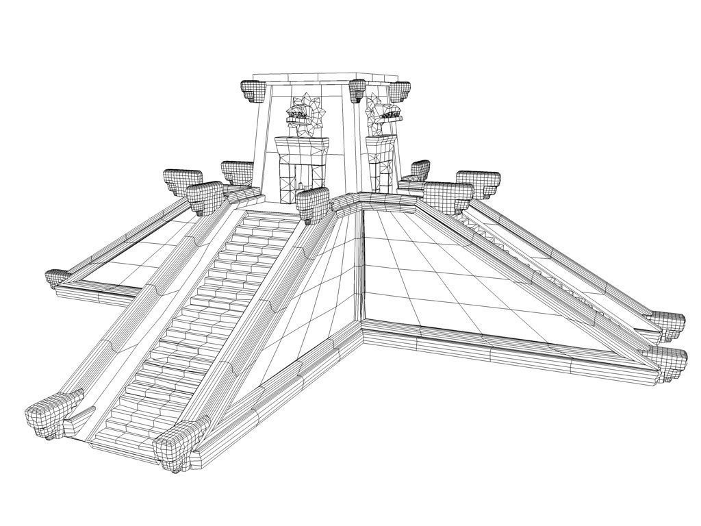 Aztec temple with stairs Low-poly 3D model_5
