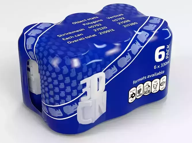 6 pack 330ml Shinkwrapped Beverage Cans 3D model