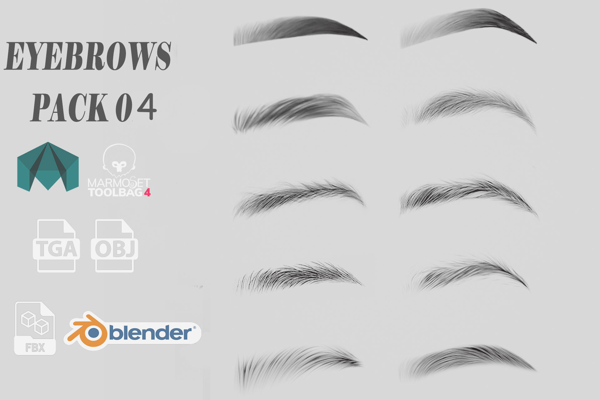 10 Eyebrows Pack 04 Low-poly 3D model Low-poly 3D model_1