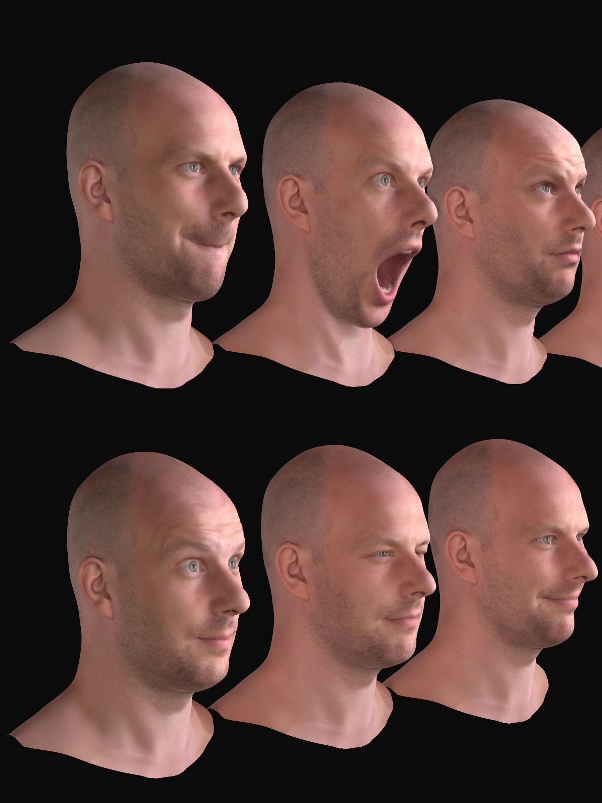 20 Realistic Male Expressions Low-poly 3D model_6