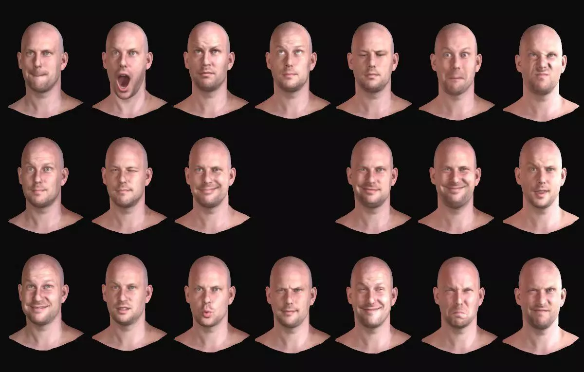 20 Realistic Male Expressions Low-poly 3D model_0