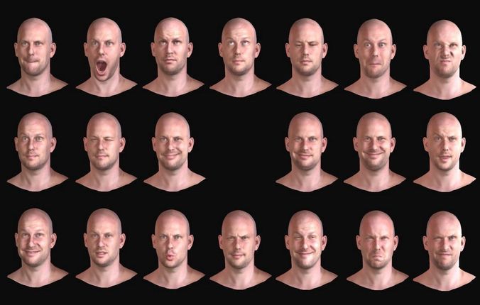 20 Realistic Male Expressions Low-poly 3D model