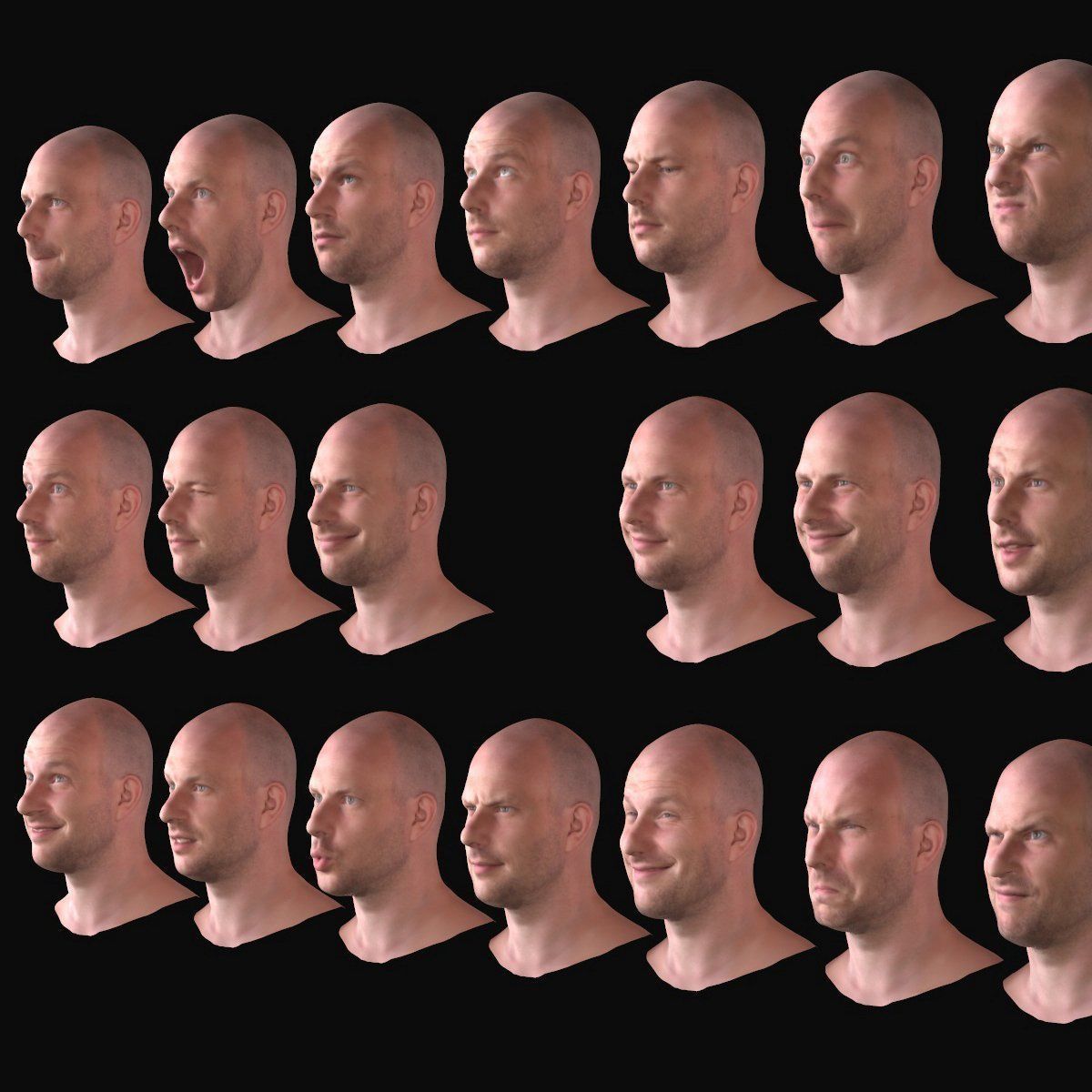 20 Realistic Male Expressions Low-poly 3D model_3