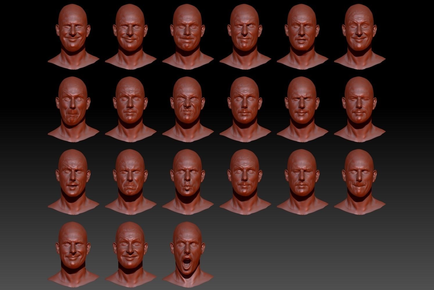 20 Realistic Male Expressions Low-poly 3D model_2