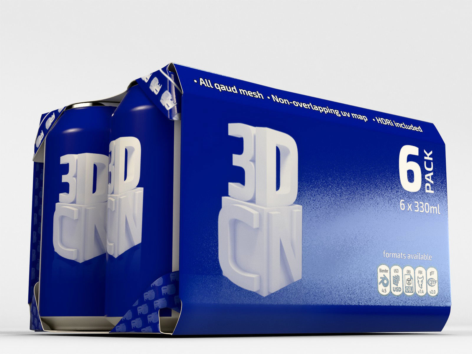 6 pack 330ml beverage cans in a cardboard sleeve 3D model_8