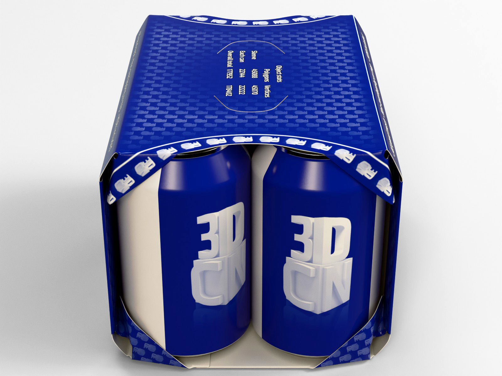 6 pack 330ml beverage cans in a cardboard sleeve 3D model_4