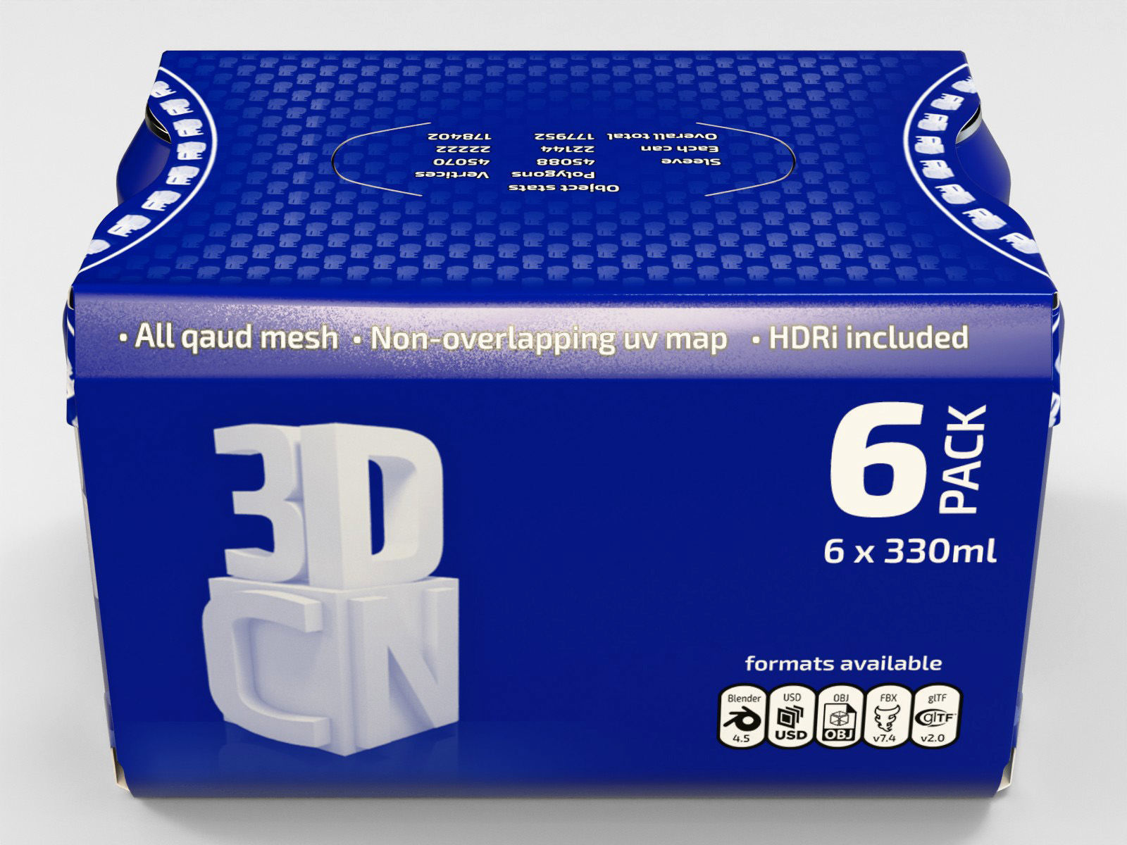 6 pack 330ml beverage cans in a cardboard sleeve 3D model_2