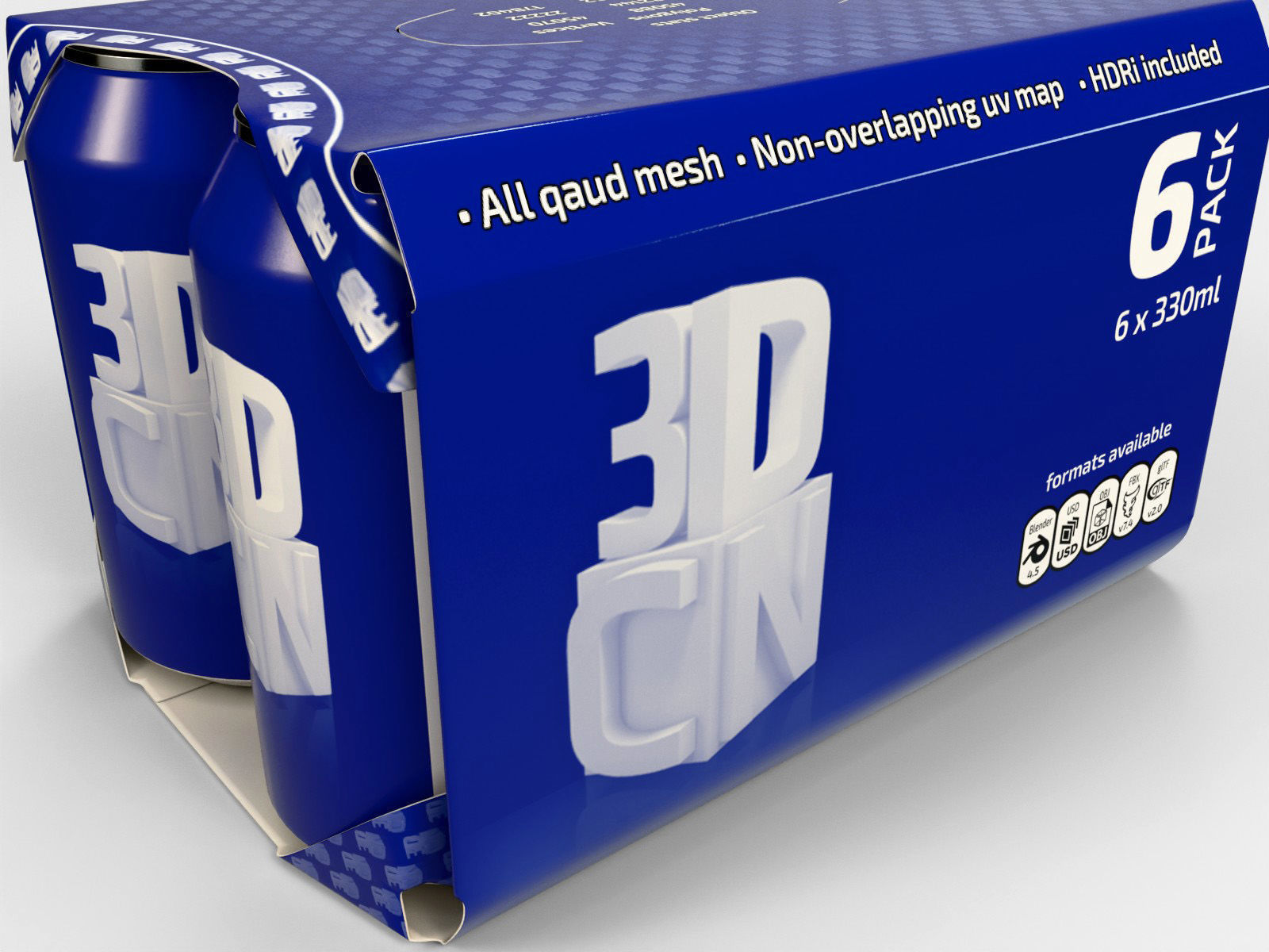 6 pack 330ml beverage cans in a cardboard sleeve 3D model_6