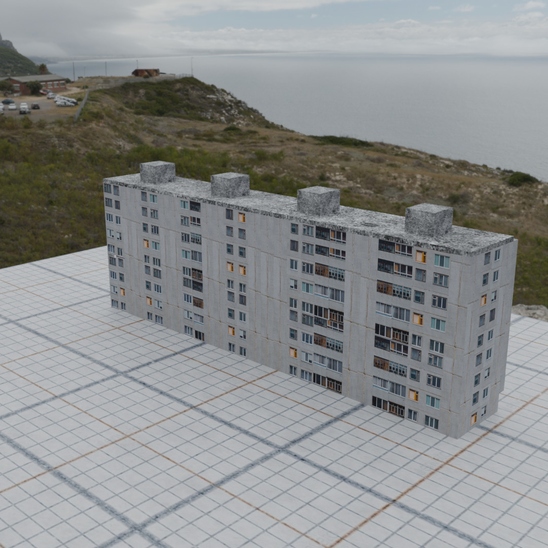 Russian panel house Low-poly 3D model_2