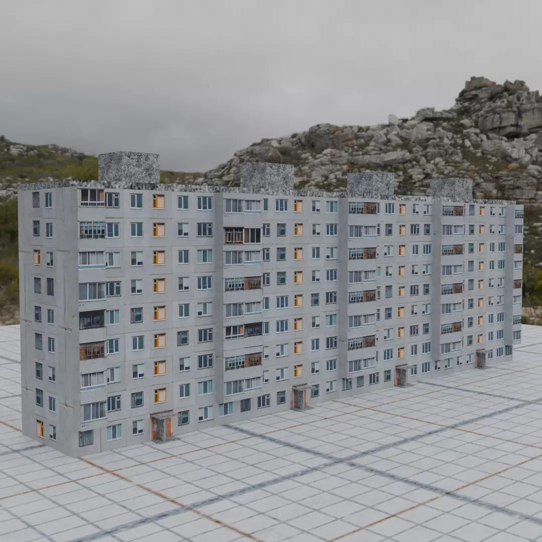 Russian panel house Low-poly 3D model_0