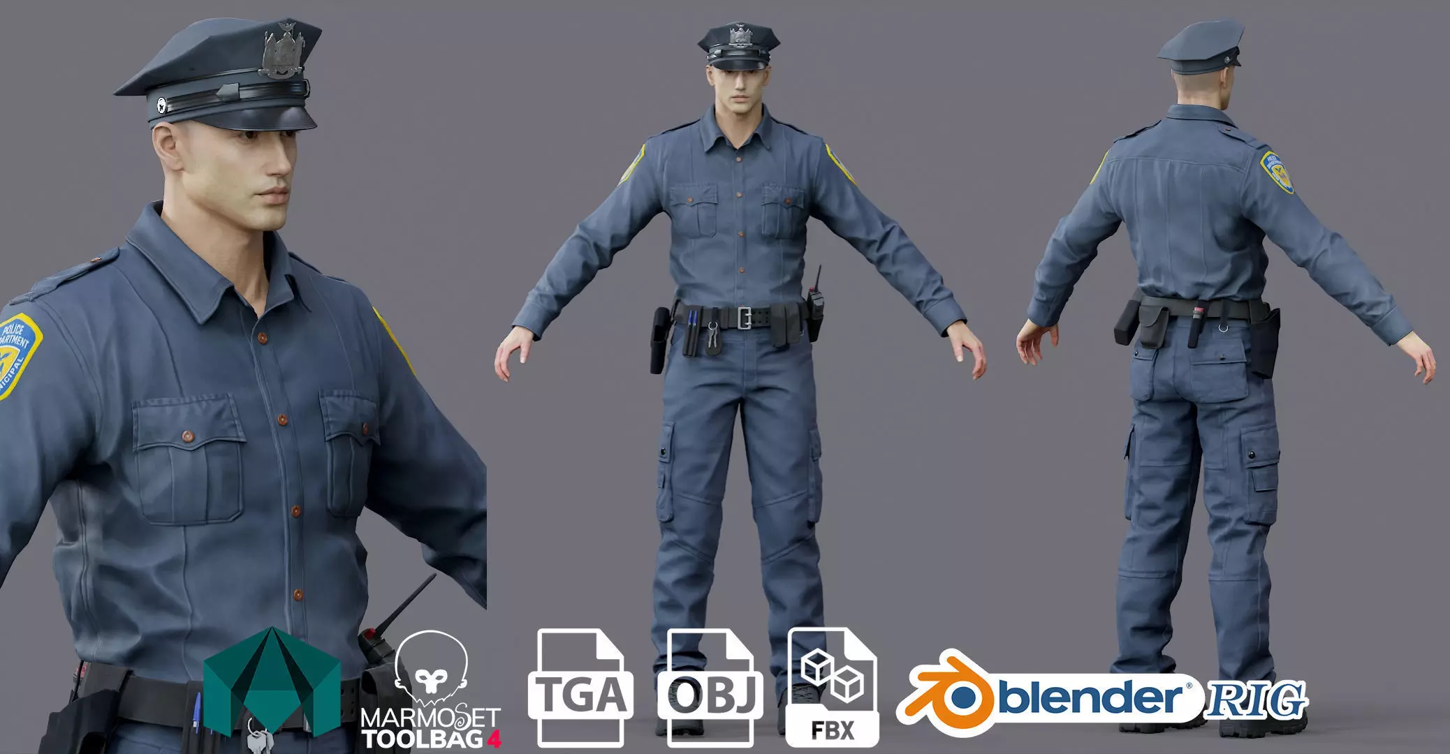 RIGGED POLICE MAN OFFICER Low-poly 3D model_0