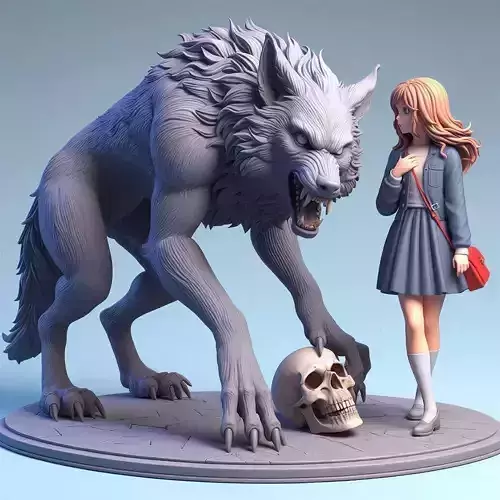 1524Colorful 3D Model of Confused Werewolf and Brave Girl 3D print model