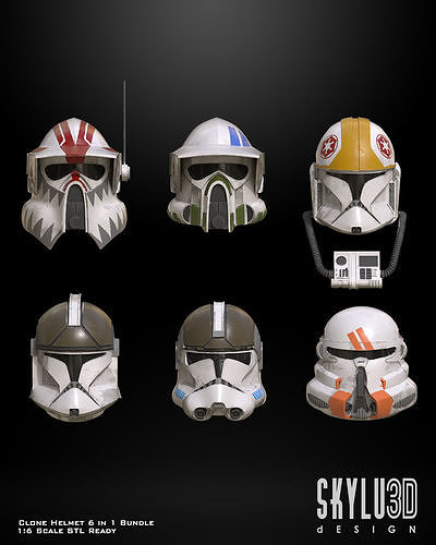 Clone Trooper Helmet One6 Scale Helmet 6 in 1 Pack 3D print model