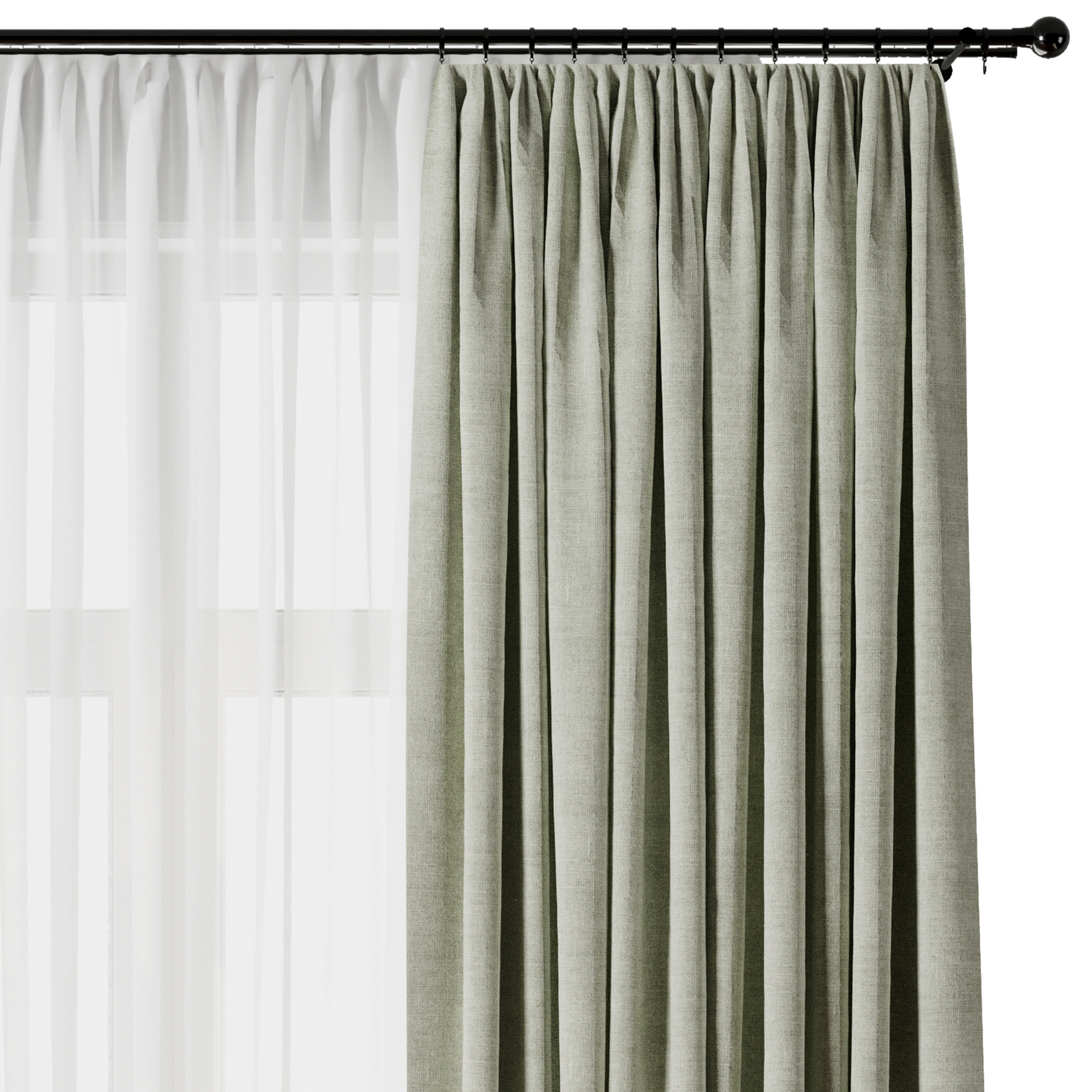Rod Curtain - Green Curtain 33 HBH Low-poly 3D model_4