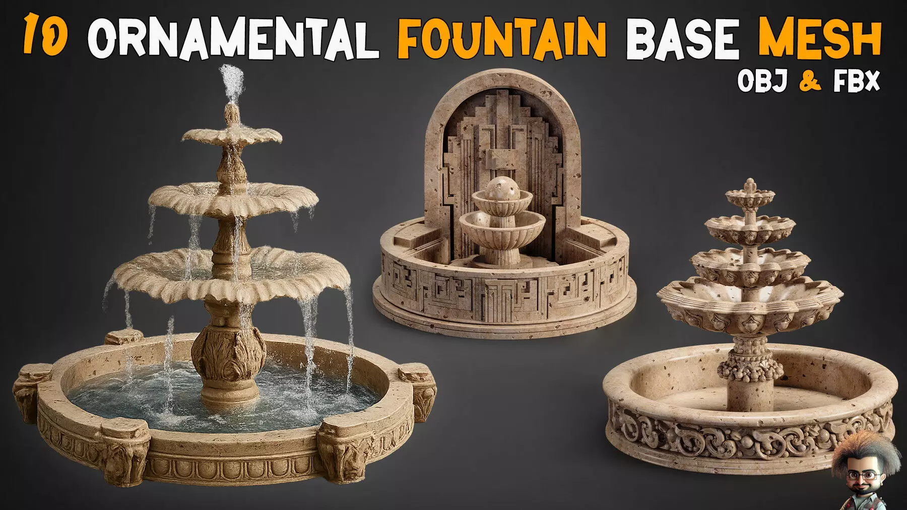 10 Ornamental Fountain Base Mesh   Vol 15 Low-poly 3D model_0