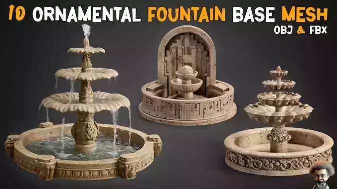 10 Ornamental Fountain Base Mesh   Vol 15 Low-poly 3D model